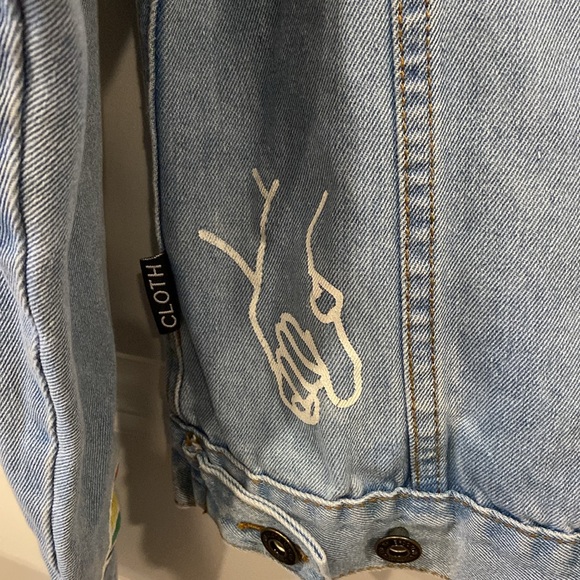 Brooklyn Cloth Peace Love Pride Rainbow Checkered Blue Graphic Jean Jacket M - Picture 8 of 8